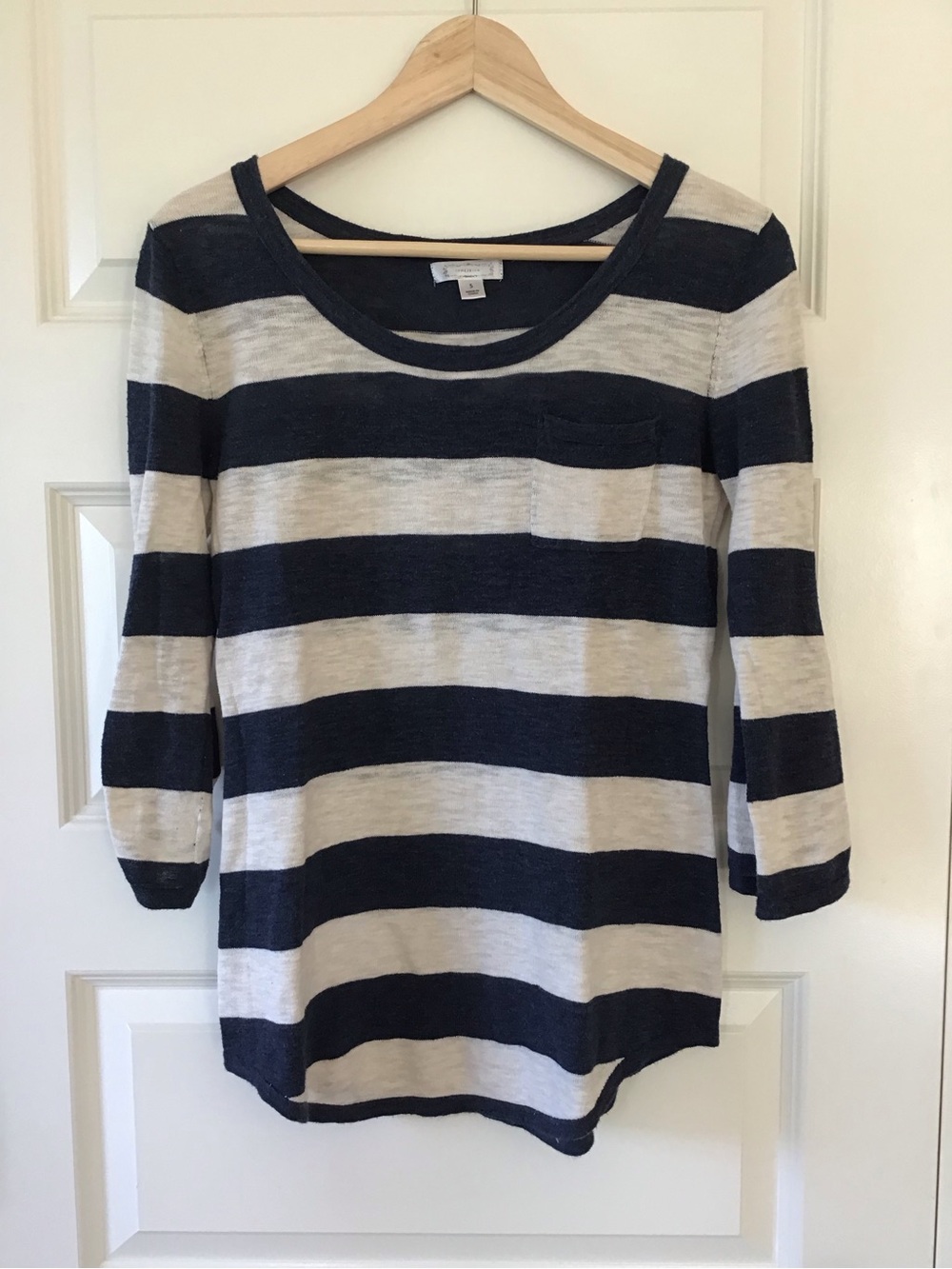 Aphorism Navy and Cream Striped Scoop Neck Long Sleeve Top